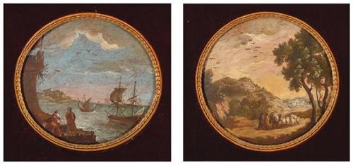  ESCUELA ESPAÑOLA S. XVII-XVIII - Pareja de paisajes