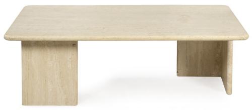 Mesa de centro con estructura íntegramente realizada en mármol travertino pulido