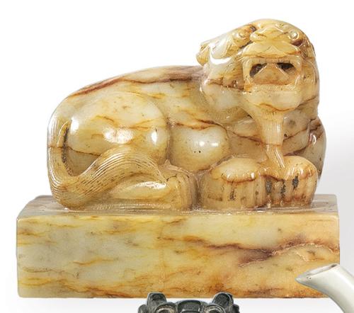 Sello de jade nefrita, con un león de Foo, China Dinastía Qing S. XIX.