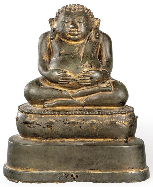 Buda de la abundancia (Phra Sangkachai), en bronce con restos de dorado,Tailandia S. XIX.