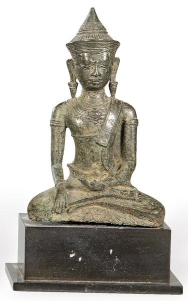 "Buda en Bhumisparsha mudra" en bronce, Tailandia Periodo Lopburi S. XIII.
