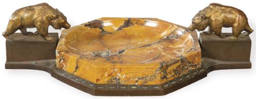  Centro de mesa Art Deco de bronce y mármol de Siena h. 1920.