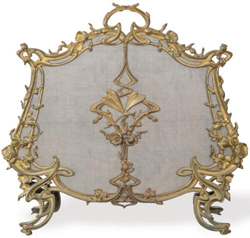  Pantalla de chimenea en bronce, Francia h. 1900.