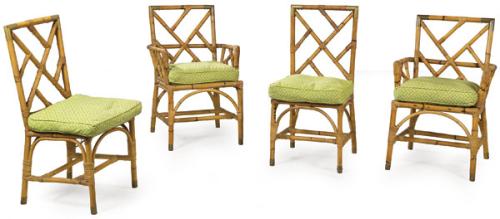 Conjunto de 2 sillas y 2 butacas de comedor en madera de bambú