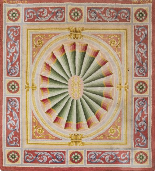  Alfombra española en lana de Miguel Stuyck, estilo neoclásico, firmada y fechada en 2008.