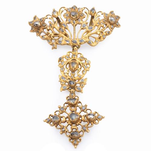  Venera en oro amarillo de 18K y diamantes talla tabla y rosa, S. XVIII.