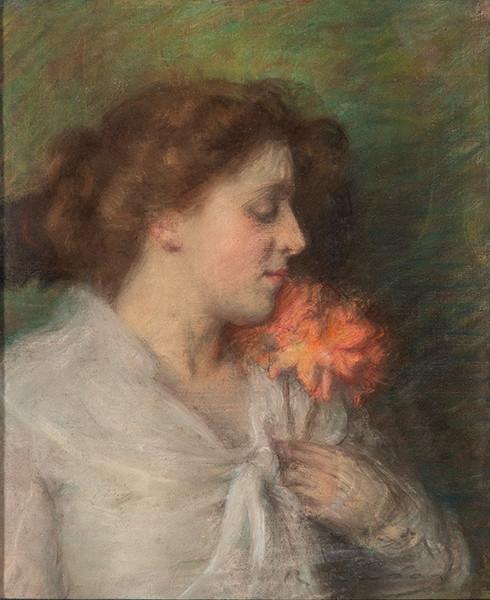  ESCUELA FRANCESA S. XX - Retrato de dama con flor