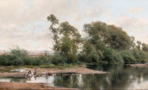  EMILIO SÁNCHEZ PERRIER -  Lavanderas a la orilla del río