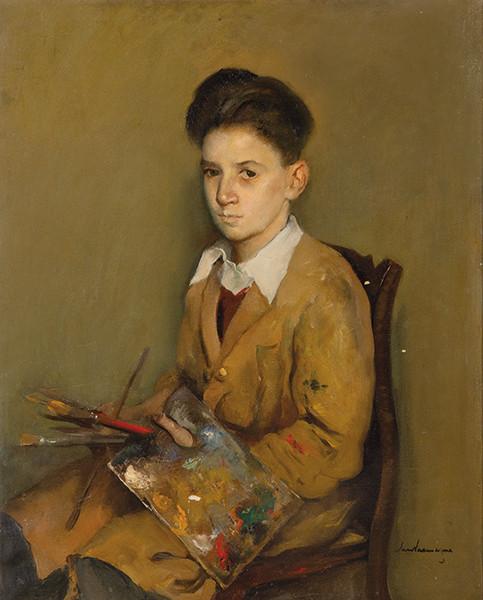  ERNEST SANTASUSAGNA - Retrato de niño con paleta de pintor