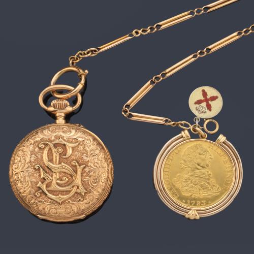 C.P & A. PERRENOUD & Cie nº29732 reloj lepin con caja y leontina en oro amarillo de 18 K.