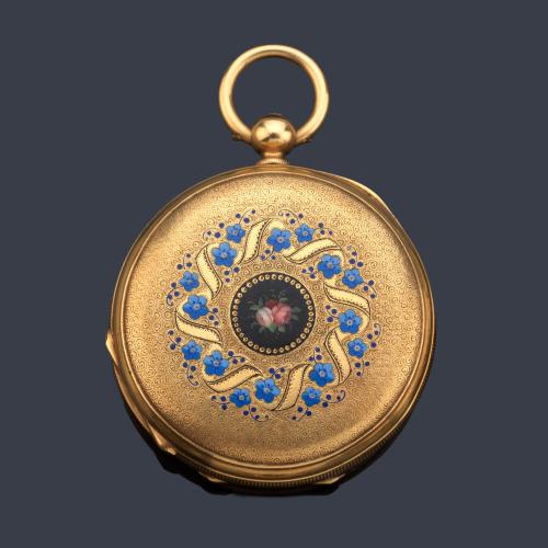  HAAS & PRIVAT nº 38862, reloj de colgar saboneta en oro amarillo de 18 K y esmalte.