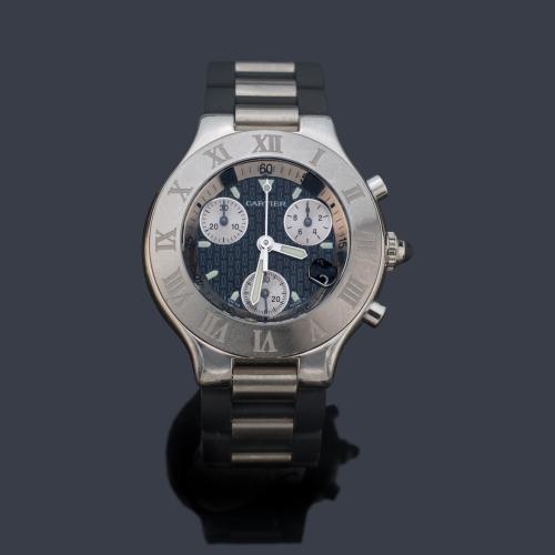  CARTIER Chronograph 21  nº ref. 2424 de caballero con caja y brazalete en acero y caucho.