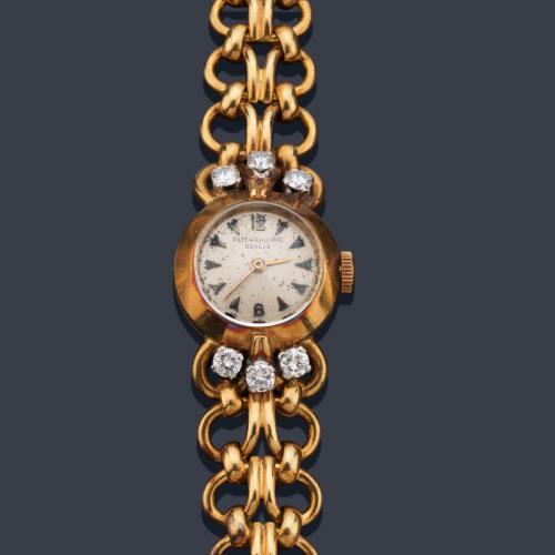 PATEK PHILIPPE de señora con caja y brazalete en oro rosa de 18 K con brillantes.
