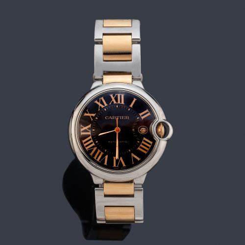 CARTIER Ballon Bleu ref. 3001 de caballero con caja y brazalete en acero y oro amarillo de 18 K.