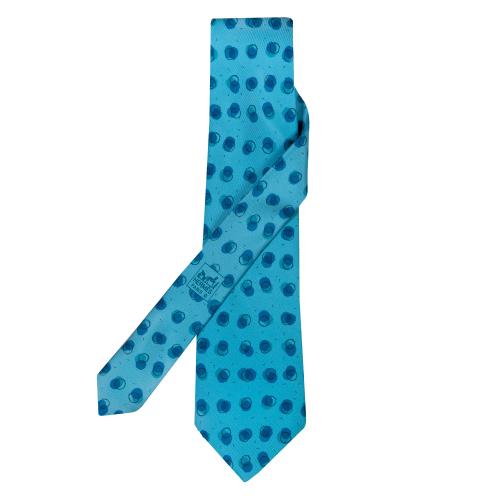 Corbata Hermés, motivos circulares en color azul