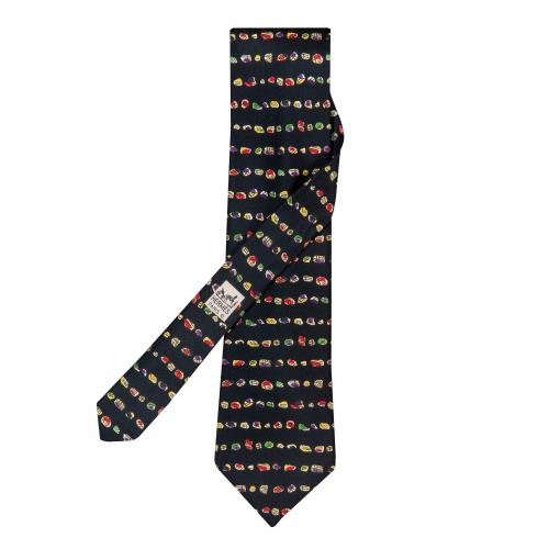 Corbata Hermés, negra con motivos de colores