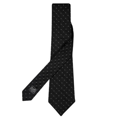 Corbata Hermés, color negra puntos blancos