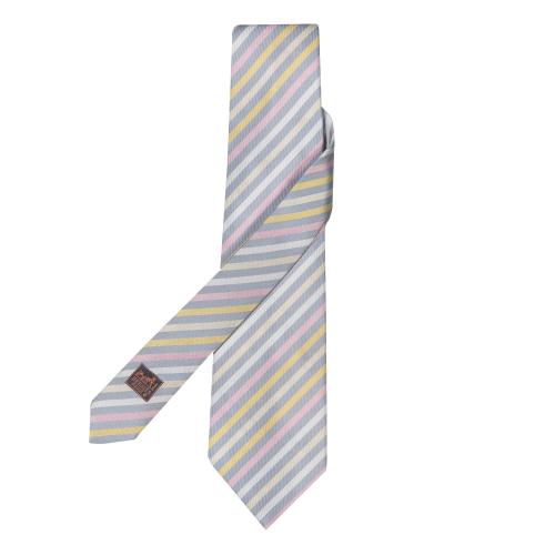  Corbata Hermés, rayas grises, amarillas y rosas.