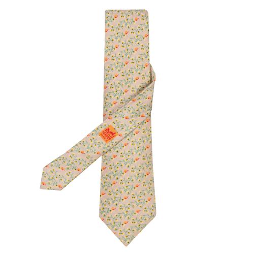  Corbata Hermés, motivos de flores en color beige.