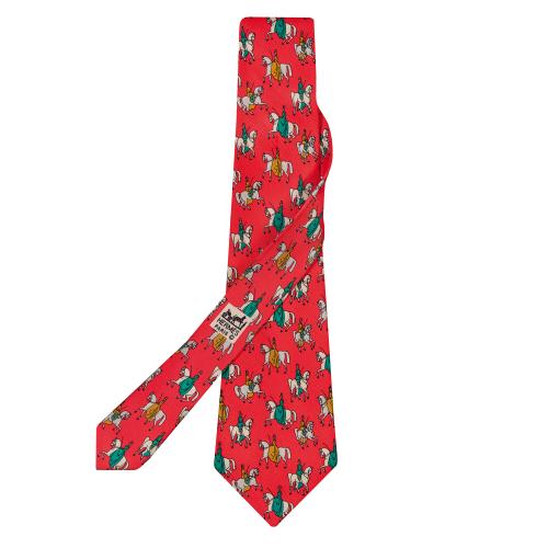 Corbata Hermés motivos de amazonas en color rojo.