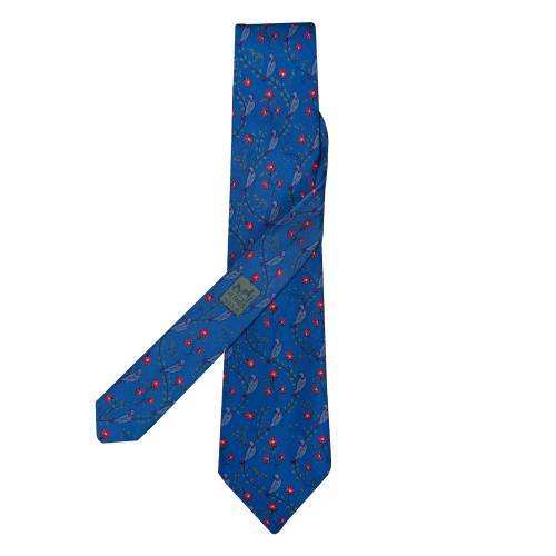  Corbata Hermés motivos de pájaros en color azul.