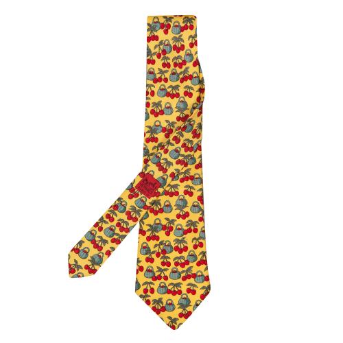 Corbata Hermés motivos de cestos de cerezas en color amarillo
