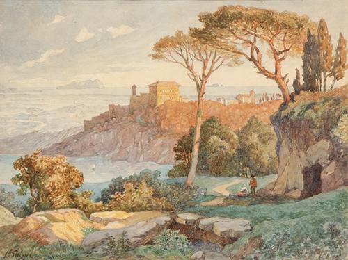  ESCUELA ALEMANA S. XIX - Paisaje con mar al fondo