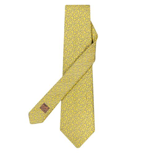 Corbata Hermés, motivos circulares en color amarillo.