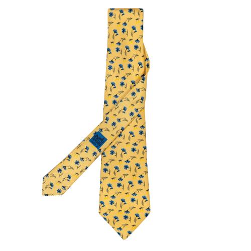 Corbata Hermés, flores en color amarillo