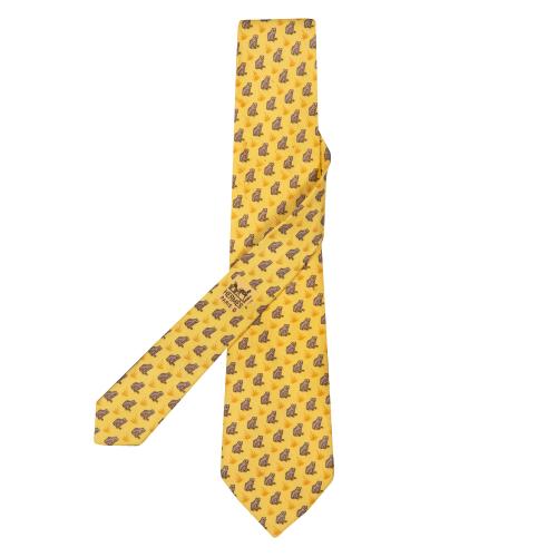 Corbata Hermés motivos de ranas en color amarillo
