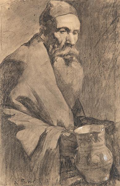  ANTONIO FABRES Y COSTA - Retrato de anciano con jarra de cerámica