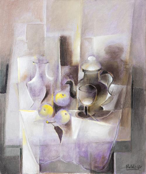 ANTONIO VALDIVIESO - Naturaleza muerta con manzanas y tetera