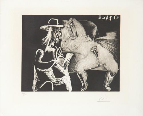 PABLO PICASSO - Homme au Chapeau dessinant à Côté d'une Femme offerte (De la serie 347)