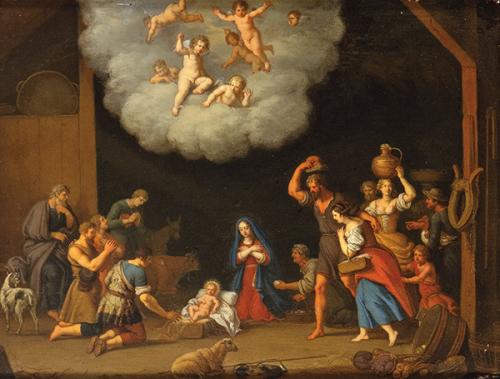 ATRIBUIDO A CORNELIS VAN POELENBURGH - Adoración de los pastores