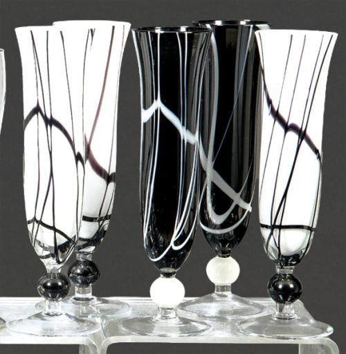  Seis copas de champán altas de cristal de Murano h. 1980.