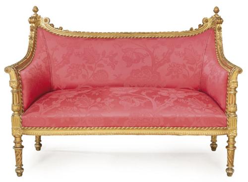  Canapé Napoleón III de estilo Luis XVI, con estructura de madera tallada y dorada,
