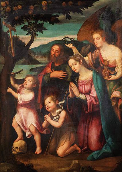 JUAN DE SARIÑENA - Niño Jesús contemplando la cruz acompañado de la Virgen, San José, San Juanito y un Ángel.