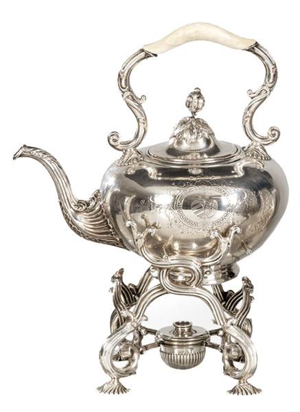  Samovar de metal plateado y hueso, Francia pp. S. XX.