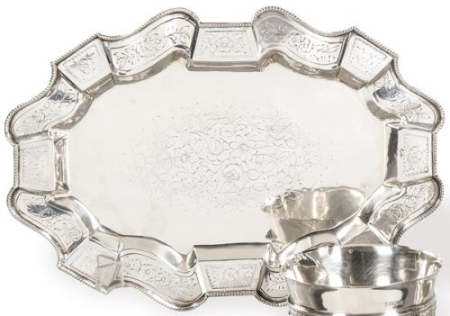  Bandeja de plata española punzonada 1ª Ley.