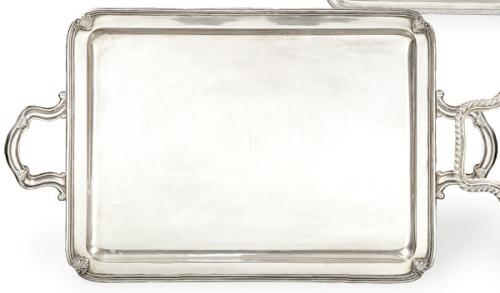  Bandeja rectangular con dos asas de plata española punzonada 1ª Ley de Espuñes.