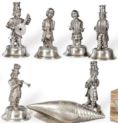  Juego de seis músicos de plata española punzonada 1ª Ley.