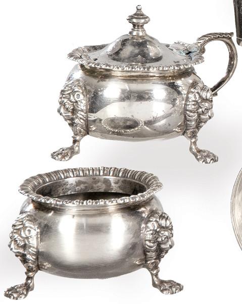  Azucarero y recipiente de plata inglesa punzonada Ley Sterling de Mappin & Webb Ltd. Sheffield 1850 y 1951