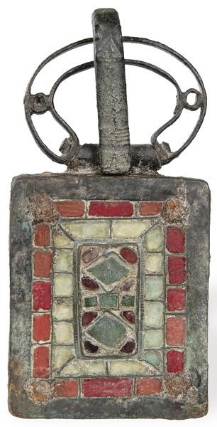  Hebilla visigoda en bronce y vidrio S. VI