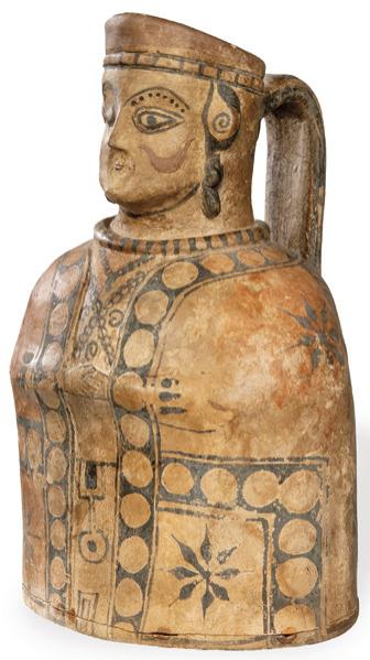 Jarra antromorfa persa de cerámica pintada conocida como "cara de luna", Kashan S. XIII.