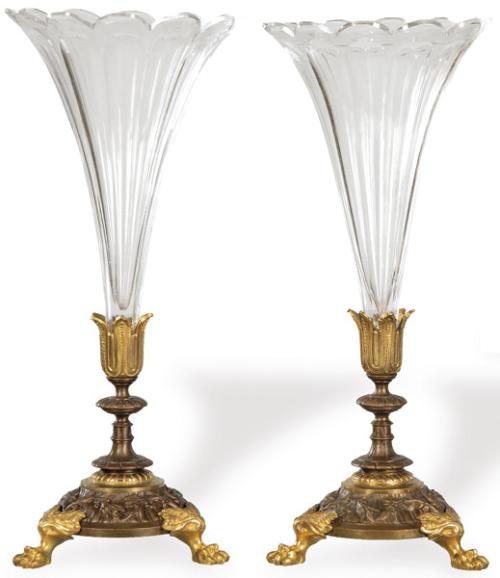  Pareja de violeteros bronce y cristal