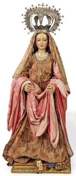  "Virgen" gran talla vestidera de madera tallada y policromada y telea encolada, España S. XIX.