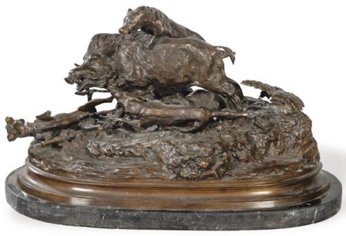  Jabalí atacado por perros en bronce