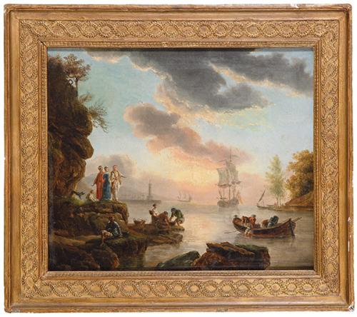  SEGUIDOR DE CLAUDE JOSEPH VERNET S. XVIII - Marina con pescadores