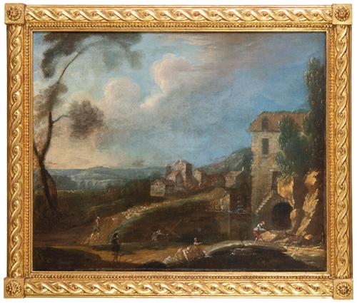  SEGUIDOR DE FRANCISCO DE GOYA S. XIX - Paisaje con personajes