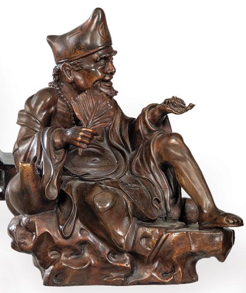 "Alegoría del Insecto que Solo Vive Tres Estaciones de Zhuangzi" en bronce patinado, China Dinastía Qing ff. S. XIX.